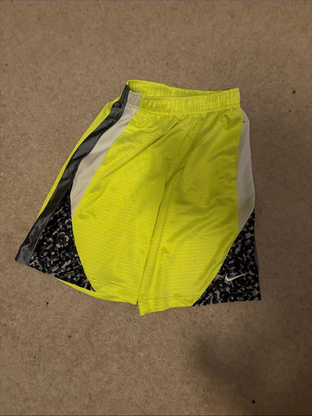 Nike Men’s Neon Yellow Athletic Shorts with Black Accent Panels